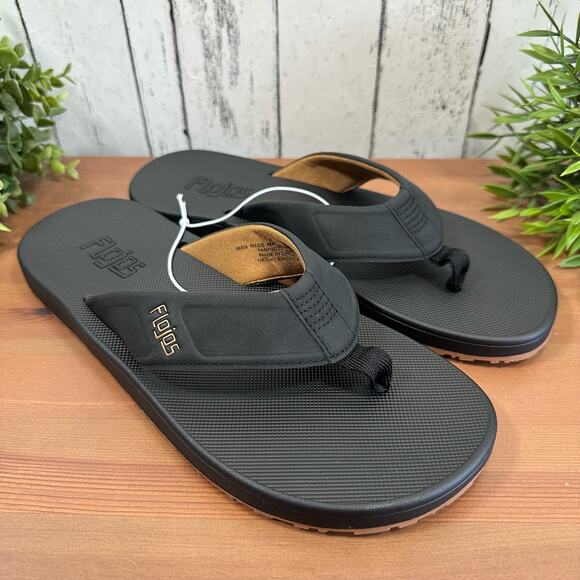 Flojos Men's Black Flip Flop Sandals Size 11 - Picture 1 of 6